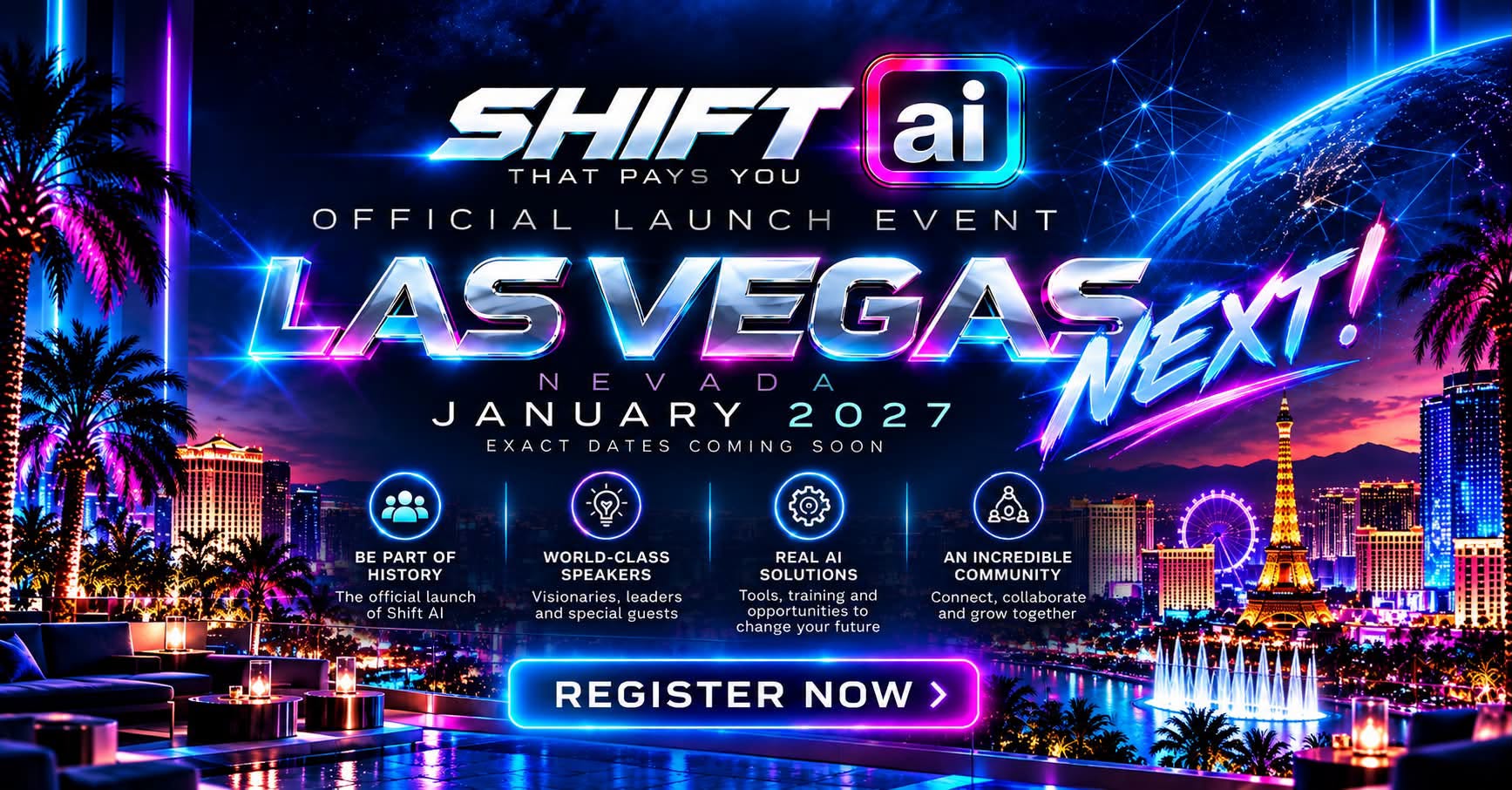 SHIFT AI official launch event in Las Vegas, Nevada, January 2027